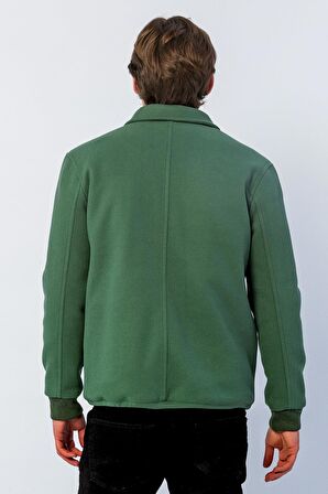 Erkek Regular Fit Çıt Çıtlı Gömlek Yaka Cepli Kışlık Astarlı Kaşe Mont