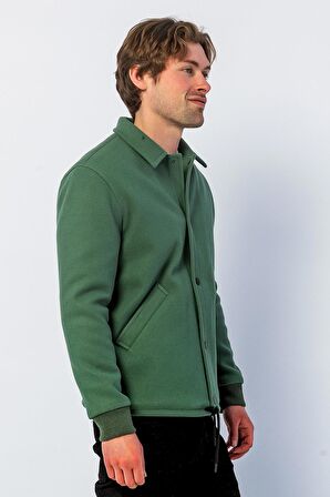 Erkek Regular Fit Çıt Çıtlı Gömlek Yaka Cepli Kışlık Astarlı Kaşe Mont