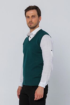 Erkek V Yaka Süveter Rahat Regular Fit Kolsuz Kazak