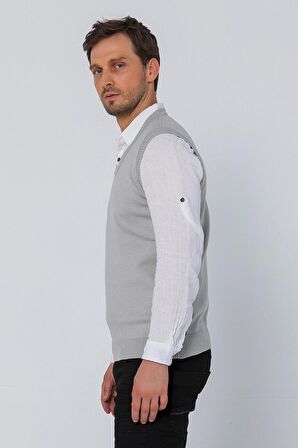 Erkek V Yaka Süveter Rahat Regular Fit Kolsuz Kazak