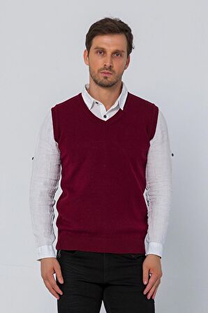 Erkek V Yaka Süveter Rahat Regular Fit Kolsuz Kazak