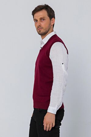 Erkek V Yaka Süveter Rahat Regular Fit Kolsuz Kazak