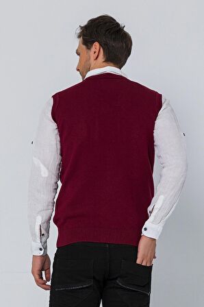 Erkek V Yaka Süveter Rahat Regular Fit Kolsuz Kazak