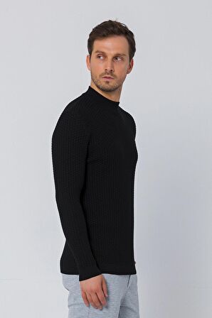 Erkek Regular Fit Düz Renk Balıkçı Yaka Boğazlı Uzun Kollu Triko Kazak