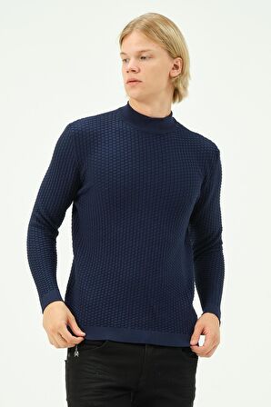 Erkek Regular Fit Düz Renk Balıkçı Yaka Boğazlı Uzun Kollu Triko Kazak