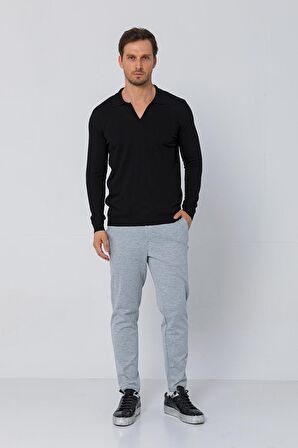 Erkek Regular Fit Düz Renk Polo Kaleci Yaka Uzun Kollu Triko Kazak