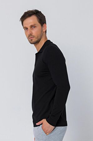 Erkek Regular Fit Düz Renk Polo Kaleci Yaka Uzun Kollu Triko Kazak
