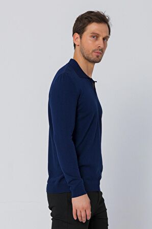 Erkek Regular Fit Düz Renk Polo Kaleci Yaka Uzun Kollu Triko Kazak