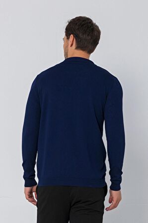 Erkek Regular Fit Düz Renk Polo Kaleci Yaka Uzun Kollu Triko Kazak