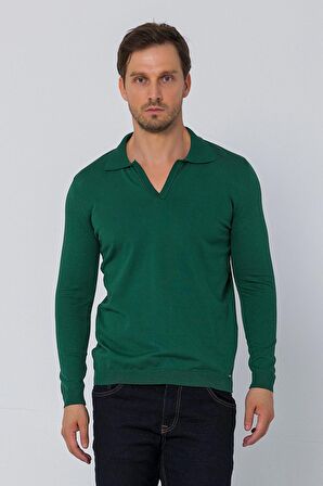 Erkek Regular Fit Düz Renk Polo Kaleci Yaka Uzun Kollu Triko Kazak