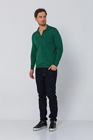 Erkek Regular Fit Düz Renk Polo Kaleci Yaka Uzun Kollu Triko Kazak