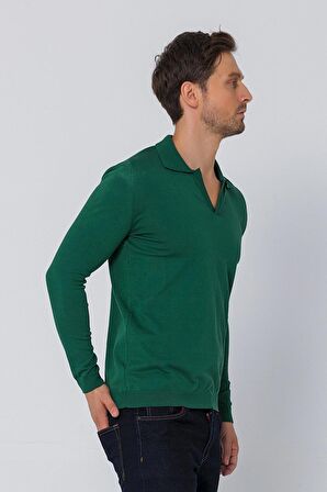 Erkek Regular Fit Düz Renk Polo Kaleci Yaka Uzun Kollu Triko Kazak