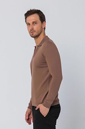 Erkek Regular Fit Düz Renk Polo Kaleci Yaka Uzun Kollu Triko Kazak