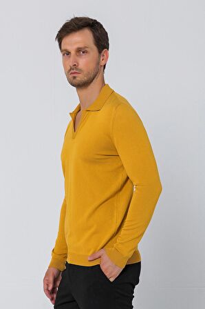 Erkek Regular Fit Düz Renk Polo Kaleci Yaka Uzun Kollu Triko Kazak