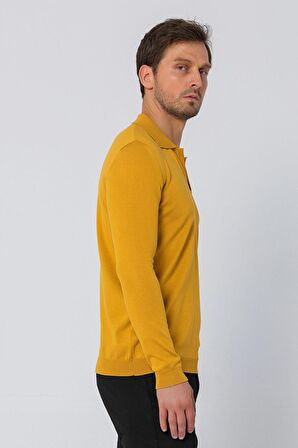 Erkek Regular Fit Düz Renk Polo Kaleci Yaka Uzun Kollu Triko Kazak