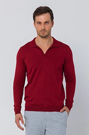 Erkek Regular Fit Düz Renk Polo Kaleci Yaka Uzun Kollu Triko Kazak
