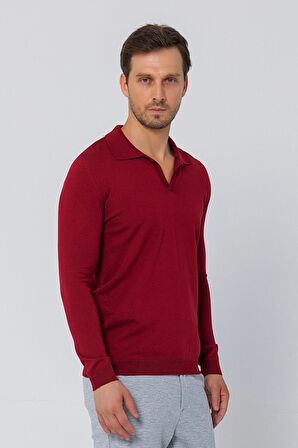 Erkek Regular Fit Düz Renk Polo Kaleci Yaka Uzun Kollu Triko Kazak