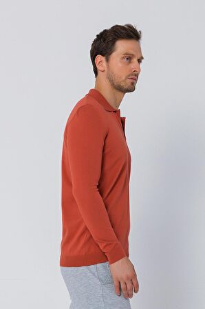 Erkek Regular Fit Düz Renk Polo Kaleci Yaka Uzun Kollu Triko Kazak
