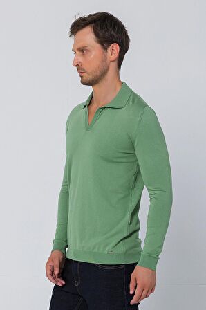 Erkek Regular Fit Düz Renk Polo Kaleci Yaka Uzun Kollu Triko Kazak