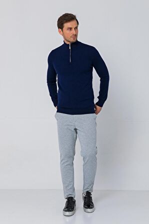 Erkek Balıkçı Yarım Fermuarlı Dik Yaka Standart Fit Triko Kazak