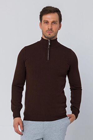 Erkek Balıkçı Yarım Fermuarlı Dik Yaka Standart Fit Triko Kazak