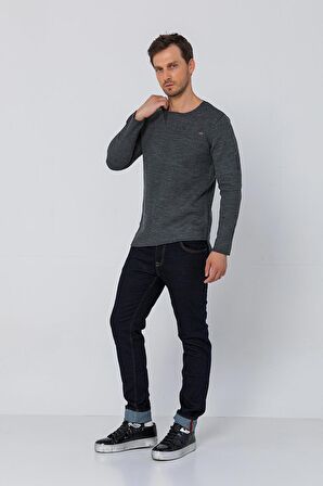 Erkek Bisiklet Yaka Yırtık Detaylı Kalın Triko Kazak