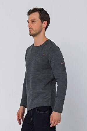 Erkek Bisiklet Yaka Yırtık Detaylı Kalın Triko Kazak