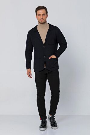 CEKMON Erkek Regular Fit Çok Cepli Düğmeli Astarsız Örme Blazer Rahat Ceket