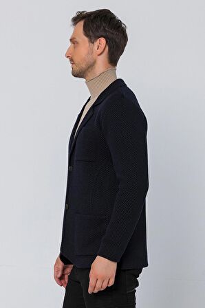 CEKMON Erkek Regular Fit Çok Cepli Düğmeli Astarsız Örme Blazer Rahat Ceket