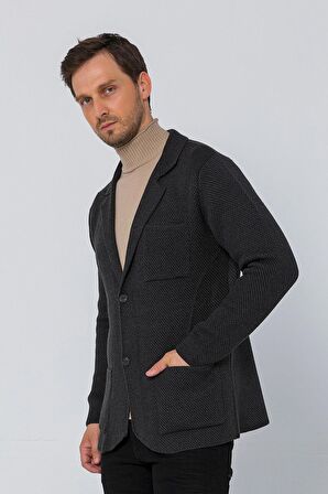 CEKMON Erkek Regular Fit Çok Cepli Düğmeli Astarsız Örme Blazer Rahat Ceket