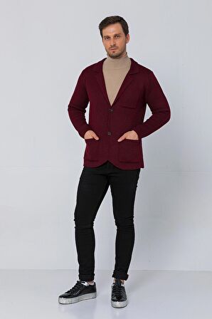 CEKMON Erkek Regular Fit Çok Cepli Düğmeli Astarsız Örme Blazer Rahat Ceket