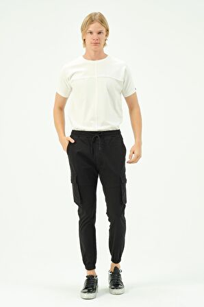 Erkek Dar Paça Beli ve Paçası Lastikli Kargo Cepli Pamuklu Jogger Spor Pantolon