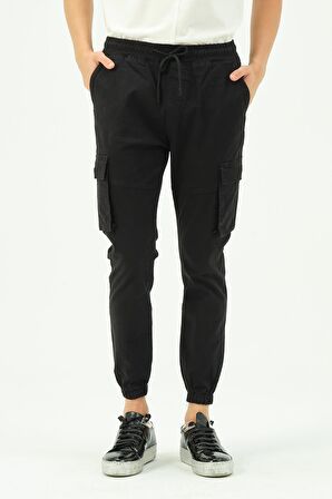 Erkek Dar Paça Beli ve Paçası Lastikli Kargo Cepli Pamuklu Jogger Spor Pantolon