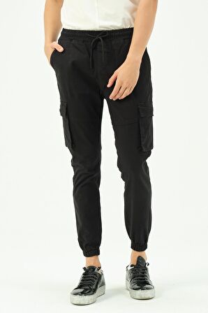 Erkek Dar Paça Beli ve Paçası Lastikli Kargo Cepli Pamuklu Jogger Spor Pantolon