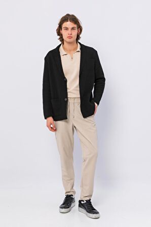 CEKMON Erkek Regular Fit Çok Cepli Düğmeli Astarsız Örme Sade Rahat Ceket