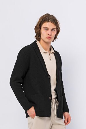 CEKMON Erkek Regular Fit Çok Cepli Düğmeli Astarsız Örme Sade Rahat Ceket