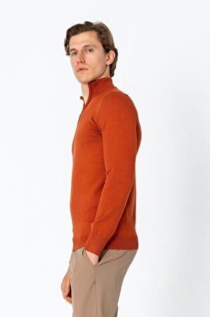 Erkek Balıkçı Yarım Fermuarlı Dik Yaka Standart Fit Triko Kazak