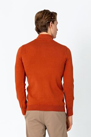 Erkek Balıkçı Yarım Fermuarlı Dik Yaka Standart Fit Triko Kazak