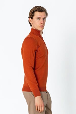 Erkek Balıkçı Yarım Fermuarlı Dik Yaka Standart Fit Triko Kazak