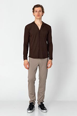 Erkek Regular Fit Rahat Giyim Apaş Yaka Yırtmaçlı Gömlek