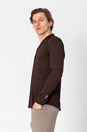 Erkek Regular Fit Rahat Giyim Apaş Yaka Yırtmaçlı Gömlek