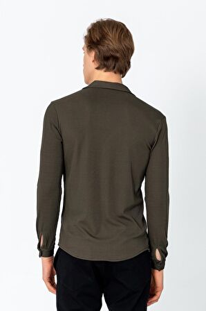 Erkek Regular Fit Rahat Giyim Apaş Yaka Yırtmaçlı Gömlek