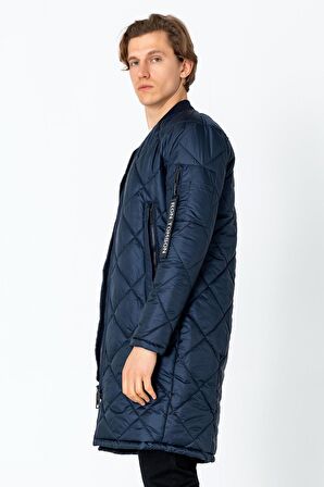 Erkek Regular Fit Kışlık Çok Cepli Çift Yön Fermuarlı Bomber Yaka Uzun Kapitone Şişme Mont