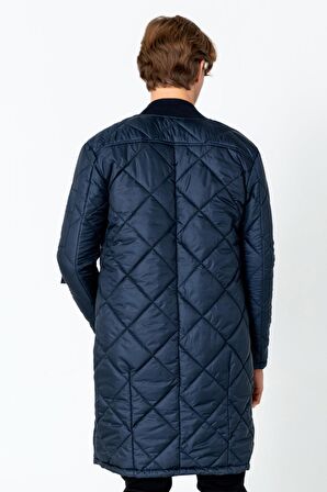 Erkek Regular Fit Kışlık Çok Cepli Çift Yön Fermuarlı Bomber Yaka Uzun Kapitone Şişme Mont