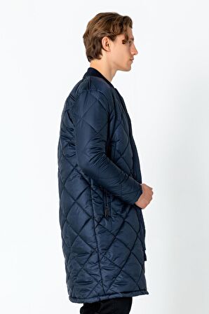 Erkek Regular Fit Kışlık Çok Cepli Çift Yön Fermuarlı Bomber Yaka Uzun Kapitone Şişme Mont