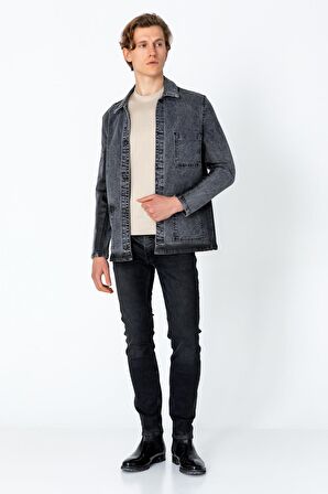 CEKMON Erkek Regular Fit Denim Dokuma Sade Rahat Ceket