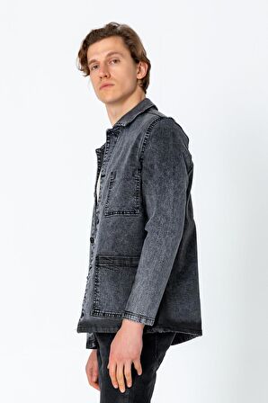CEKMON Erkek Regular Fit Denim Dokuma Sade Rahat Ceket