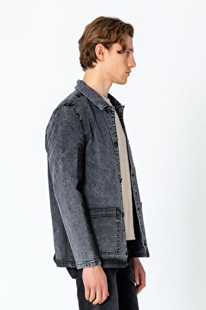 CEKMON Erkek Regular Fit Denim Dokuma Sade Rahat Ceket