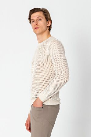 Erkek Fit File Örgülü Bisiklet Yaka Rahat Triko