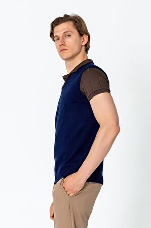 Erkek V Yaka Süveter Rahat Regular Fit Kolsuz Kazak